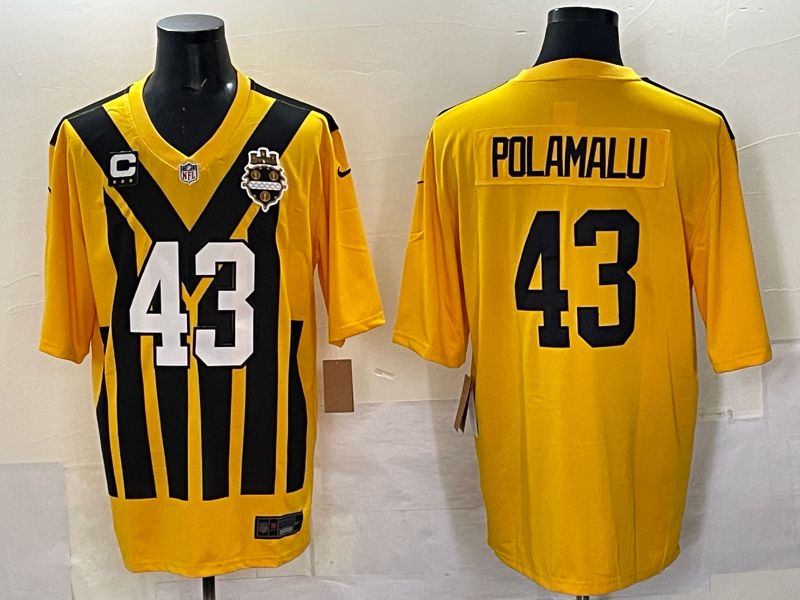 Men 2025 Pittsburgh Steelers #43 Polamalu Yellow Throwback Nike Limited NFL Jersey style 03